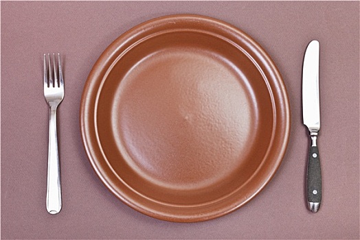 俯视,陶瓷,盘子,叉子,刀,褐色