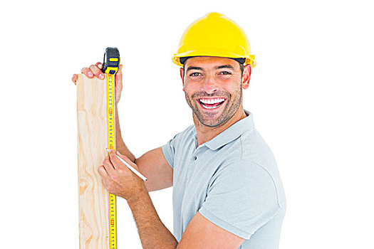 建筑工人,测量,带子,木板