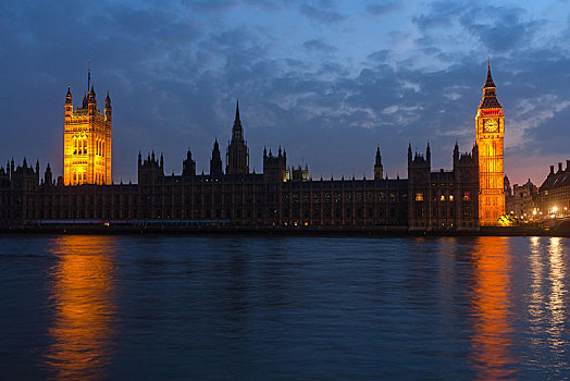 蓝色,钟点,大本钟,威斯敏斯特宫,议会大厦,黄昏,世界遗产,伦敦,英格兰,英国,欧洲