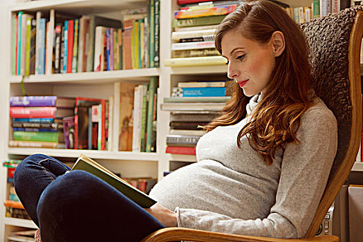 孕妇,读,书本