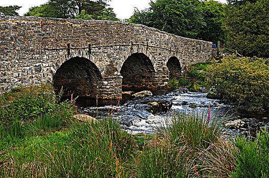 古桥,1780年,东方,河,达特姆尔高原国家公园,德文郡,英格兰,英国,欧洲