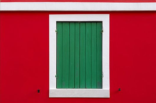 红色,建筑正面,绿色,百叶窗,威尼斯,威尼托,意大利
