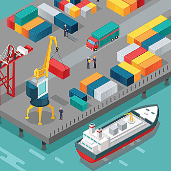 集装箱码头,供给,船,矢量,港口,仓库,货物集装箱,运输,交通工具,后勤,支持,商品,工具,设备