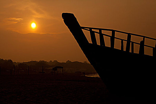 渔船,日出,夕阳,剪影,安静,红色