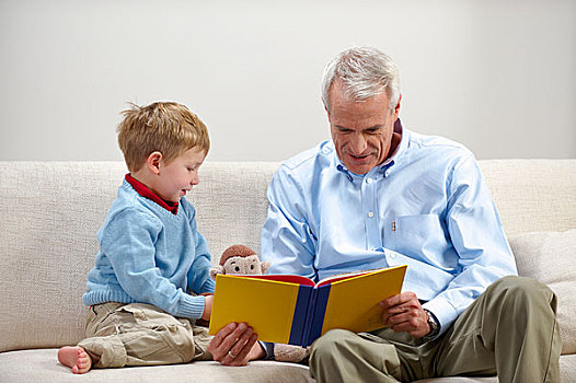 男孩,爷爷,读,书本