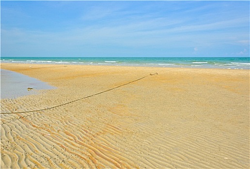 海滩,沙子,波纹,图案,蓝天
