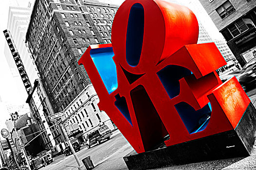 彩色,黑白,公共雕塑,展示,著名,喜爱,雕塑,曼哈顿,纽约