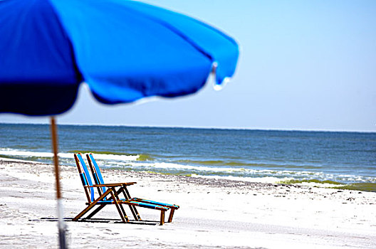 沙滩椅,伞,船,岛屿,海湾群岛,国家海岸,密西西比
