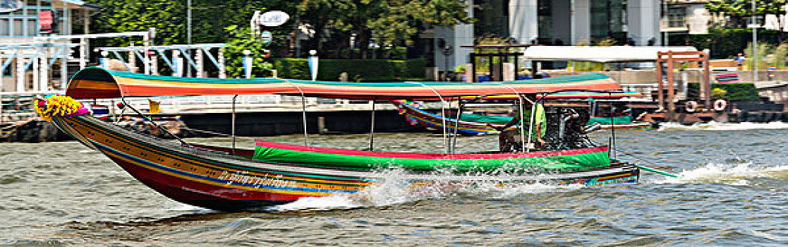 彩色,船,湄南河,曼谷,泰国,亚洲
