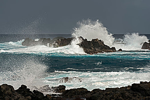 海浪,海岸,接近,风暴,上方,太平洋,复活节岛,智利,南美