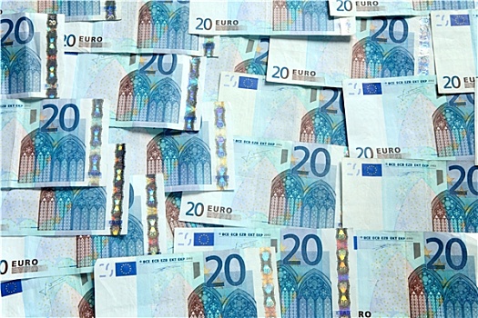 背景,许多,20欧元,货币,钞票