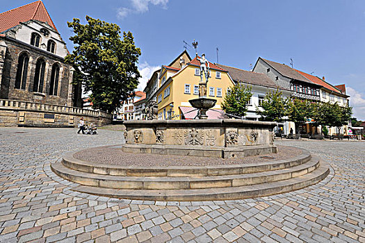 喷泉,巴赫,教堂,图林根州,德国,欧洲