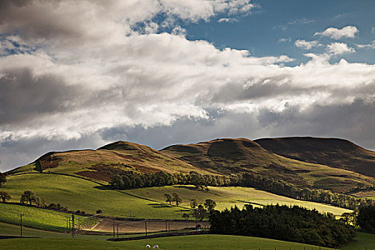 风景,群山,电线,云,上方,苏格兰边境,苏格兰