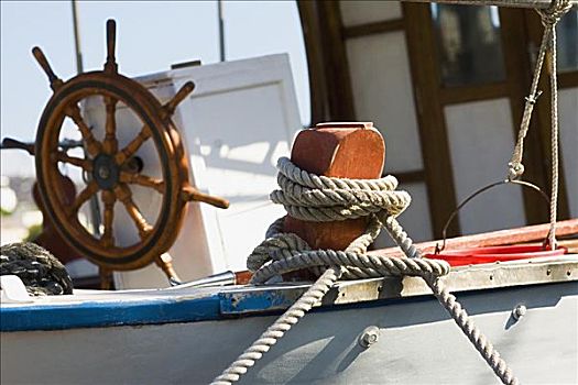 船,捆绑,绳索,帕特莫斯岛,多德卡尼斯群岛,希腊