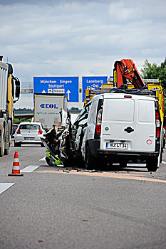 损坏,意外,道路,靠近,拖拉,卡车,巴登符腾堡,德国,欧洲