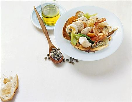 鱼肉,蔬菜沙拉,利古里亚,意大利