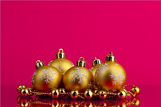 金色,圣诞节,彩球,红色背景