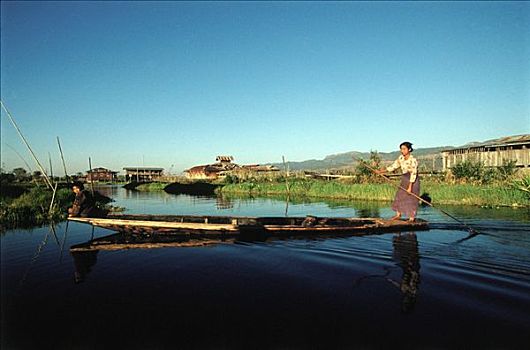 缅甸,女人,划艇,茵莱湖