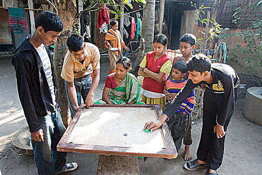 孟加拉人,乡村,家庭,玩,房子,院落,近郊,城镇,孟加拉,十二月,2008年