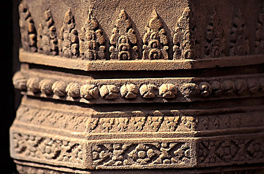 八边形,雕刻,柱子,女王宫,吴哥,收获,柬埔寨