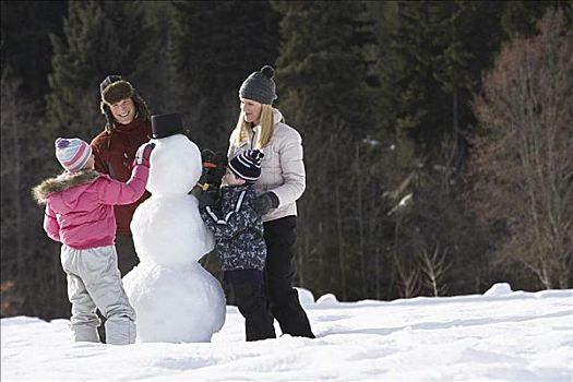 家庭,制作,雪人