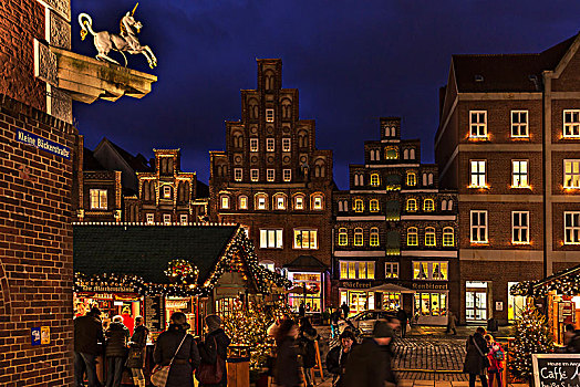老,房子,圣诞节,灯光,晚上,下萨克森,德国,欧洲