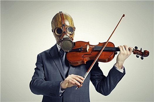 商务人士,防毒面具,小提琴