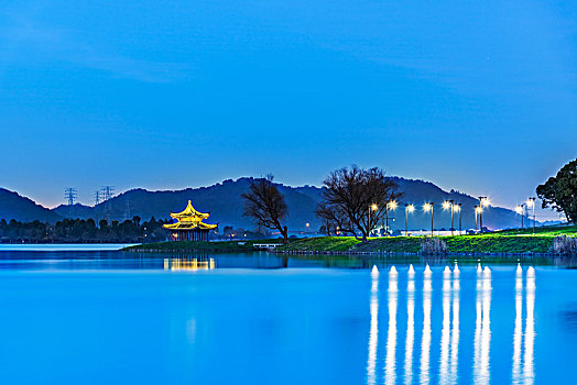 杭州湘湖景区自然风光夜景