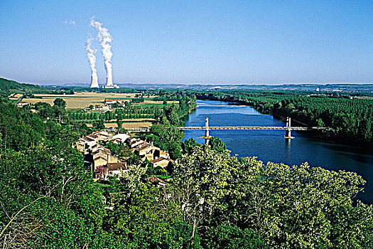 法国,山中小湖,加仑河,核电站