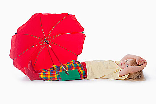 男孩,玩,红色,伞
