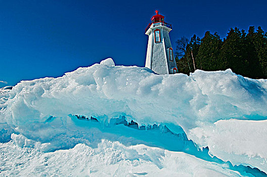 灯塔,冬天,边缘,乔治亚湾,布鲁斯半岛国家公园,安大略省,加拿大