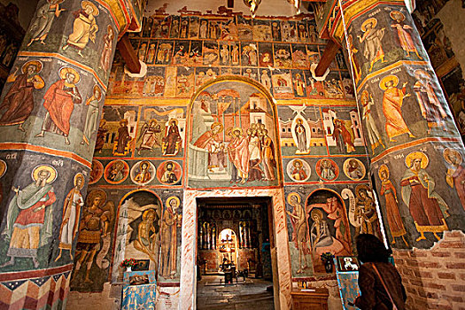 入口,柱子,东正教,罗马式,壁画,布加勒斯特,罗马尼亚