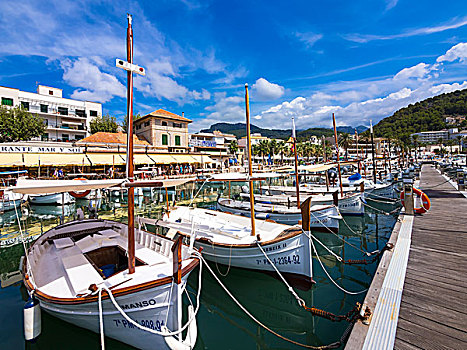 白色,渔船,港口,马略卡岛,巴利阿里群岛,西班牙,欧洲