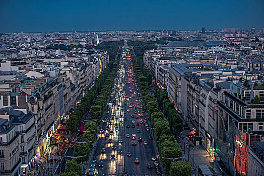 法国,巴黎,地区,夜景,香榭丽舍大街,拱形