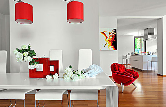 红色,白色,现代,阁楼,公寓