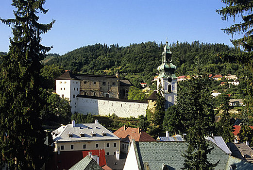 斯洛伐克,俯视,城镇,城堡