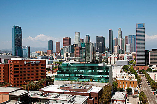 洛杉矶市区,天际线,加利福尼亚,医院,医疗,中心,前景