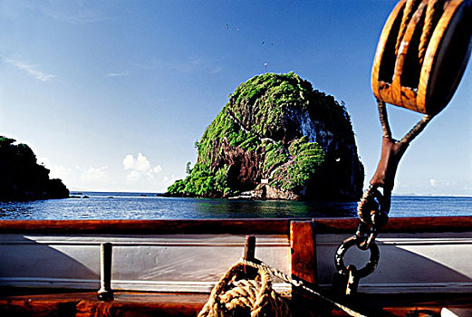 索具,帆船,岛屿,背景