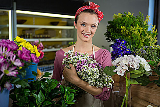 女性,花商,拿着,束,花,店,头像