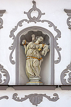 雕塑,圣徒,凹室,宅邸,普拉蒂纳特,巴伐利亚,德国,欧洲