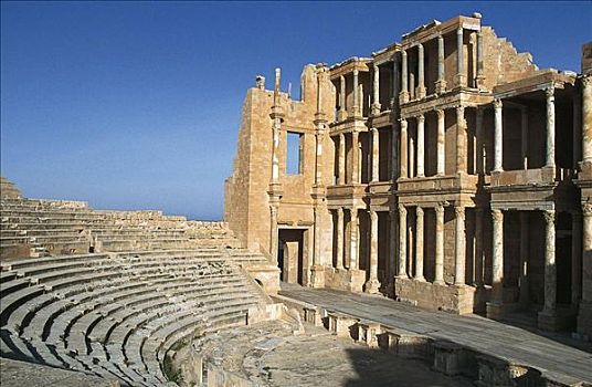 古老,罗马,遗址,剧院,利比亚,非洲,发掘场