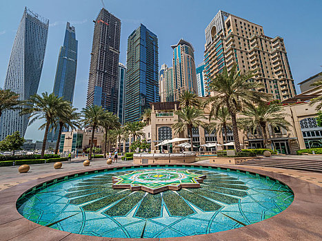 色彩浓厚,喷泉,阿拉伯,瓷砖,下方,奢华,住宅,塔,迪拜,码头