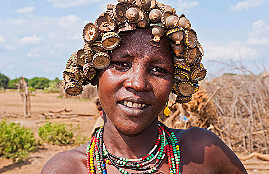 部落,埃塞俄比亚,奥莫低谷,妻子,乡村,头饰