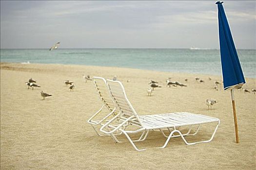 空,休闲椅,折叠,海滩伞,海滩