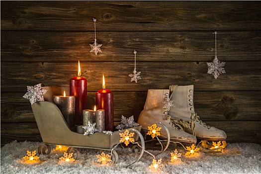 圣诞装饰,四个,燃烧,蜡烛,老,旧式,物体
