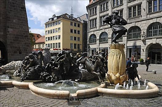 喷泉,婚姻,旋转木马,纽伦堡,中间,弗兰克尼亚,巴伐利亚,德国,欧洲