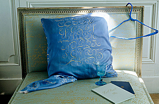 蓝色,垫子,沙发床,遮盖,黄金,文字