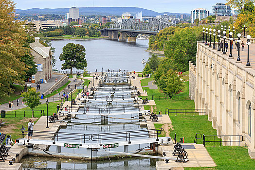 里多运河,后面,渥太华河,亚历山大,桥,渥太华,安大略省,省,加拿大,北美