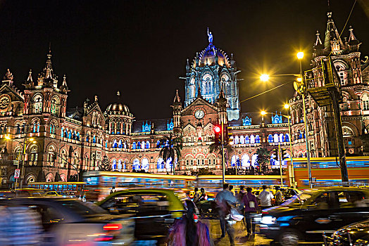 光亮,维多利亚车站,火车站,孟买,印度