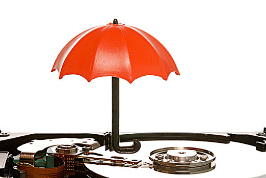 小,伞,硬盘,象征,数据,防护